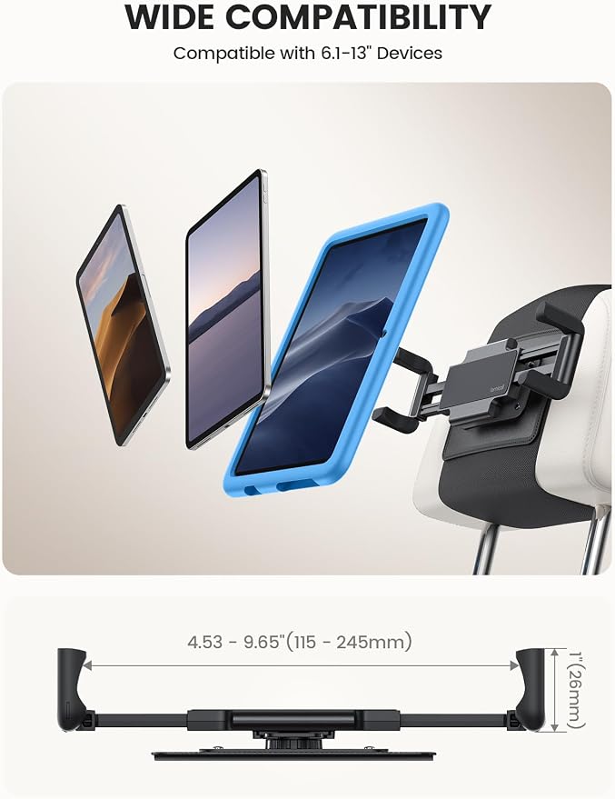 Lamicall 2 Pack Tablet Holder for Car Headrest, Thick Case Friendly | 360° Rotation, Car Tablet Mount for Backseat, Road Trip Essentials for Kids, for iPad Pro, Galaxy, Fire HD, 6.1-13" Tablets - Image 6