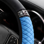 Osilly 15 Inch Rhinestone Leather Steering Wheel Cover, Blue | breathable non-slip surface, flexible ringless design, hand-stretch setup, fits matching rim sizes, automotive accessories - Image 3