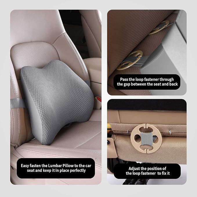 Memory Foam Lumbar Support Pillow for Car - Back Support for Car Seat (Gray) - Image 5