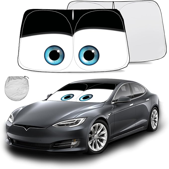 Gven Windshield Sun Shade for 2017-2026 Tesla Model Y/Model 3 Sunshade Accessories Foldable Sunshade (Fit 2025-2026 Model Y Juniper / 2024 Model 3 Highland) Blocks UV Rays Keep Car Cool (Black Eyes) by Gven