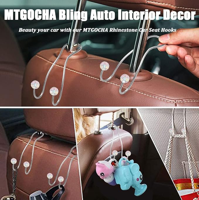 Bling Purse Hook for Car Headrest, Cute Car Seat Hooks (2Pack) | Upgraded,Durable Stainless,Car Purse Hanger,Purse holder,Rhinestones,Bag Hooks,Car Hooks for Purses and Bags Cute,Colorful - Image 7