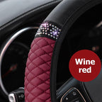 Osilly 15 Inch Rhinestone Leather Steering Wheel Cover, Wine Red | breathable non-slip surface, flexible ringless design, hand-stretch setup, fits matching rim sizes, automotive accessories - Image 4