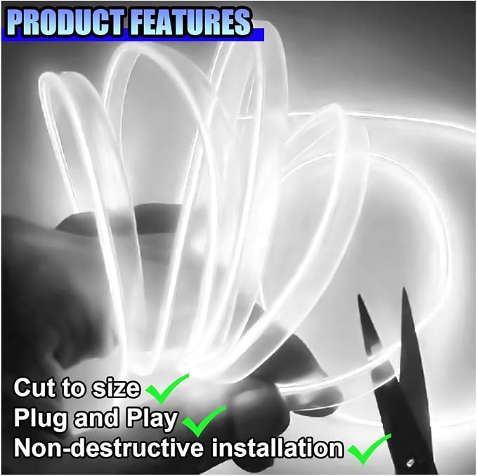 ZIMISI EL Wire Car Interior LED Strip Lights, Neon Light Strip (White) | 5V 16FT Car Ambient Lighting Decorations with Sewing Edge, USB Electroluminescent Car Interior Lights with Fuse Protection - Image 4