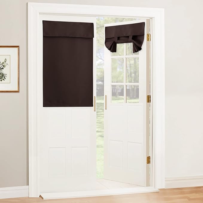 RYB HOME Blackout Door Window Curtains for Kitchen Back/Front Frchen Door | Blackout Thermal Insulated, Classroom French Door Front Door Bathroom Garage, Mini Blinds no Drill, W30 x L40,Grey,1 Pc by RYBHOME