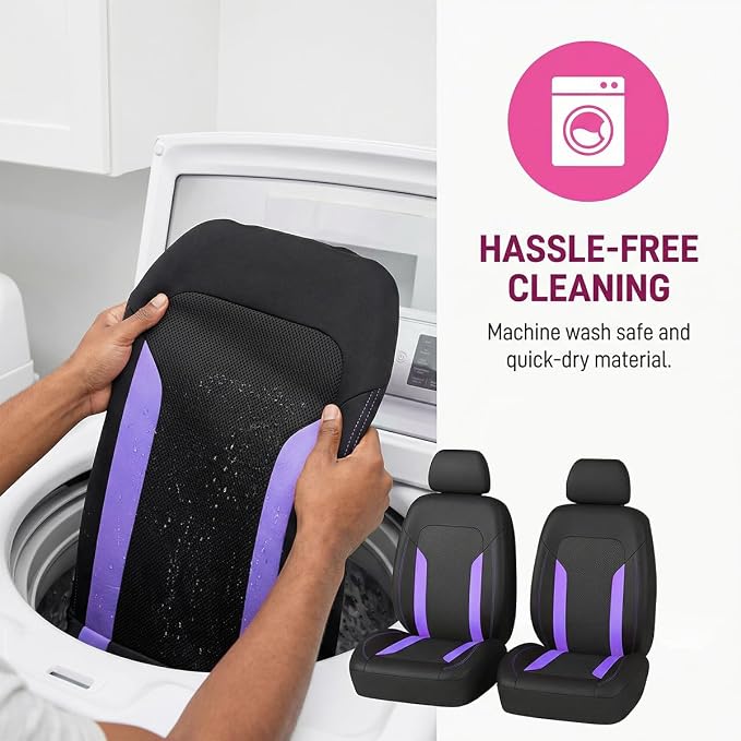 Car Seat Covers, Breathable Split Anti-Slip Vehicle Front Seat Protector with Removable Headrest Guard, Automotive Interior Chair Protective Covers, Universal for SUV Automobile Truck (Purple) - Image 5
