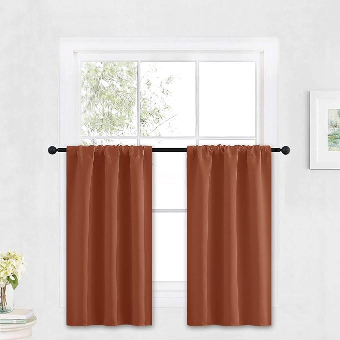 RYB HOME Cafe Blackout Curtains 30 inch Length, Short Window Curtain Tiers | Light UV Heat Blocking,Energy Saving,Privacy Protection,For Basement Bathroom Kitchen Window,W29 x L30,Burnt Orange,2 Panels by RYBHOME