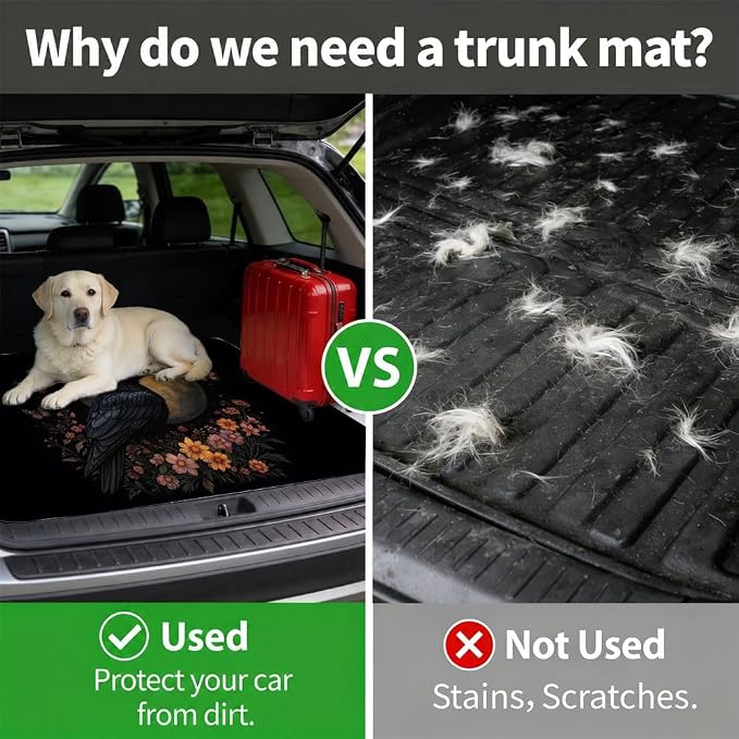 Car Trunk Mat for SUV, 31"x47" Moon Raven Dark Cargo Liner Protector | All Weather Universal Cargo Liners for Dogs, Car Accessory for SUVs/Sedan/Wagons, Durable Non-Slip Washable Rear Cargo Mat - Image 4