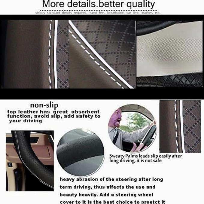 Car Steering Wheel Cover, Anti-Slip, Safety, Soft, Breathable, Heavy Duty, Thick, Full Surround, Sports Style (Black with White Line) - Image 4