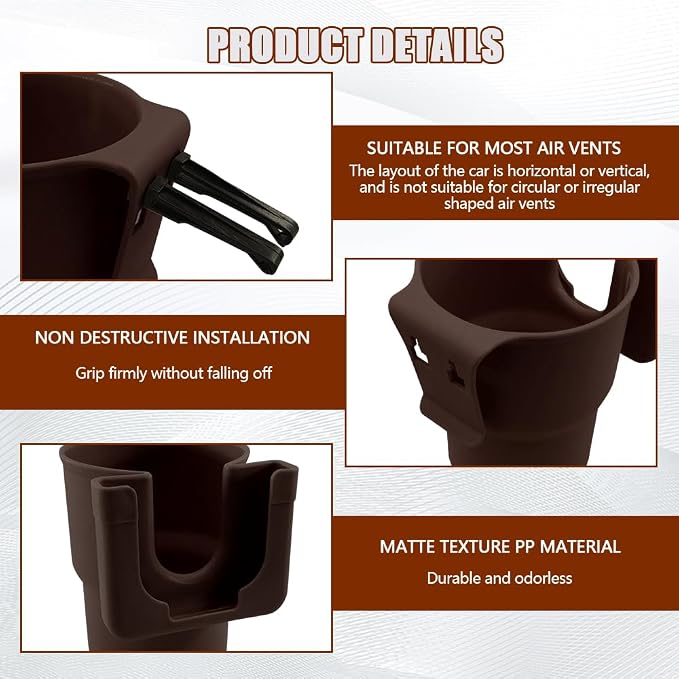 Car Cup Holder Expander, Cup Holder for Car, 2-in-1 Mobile Phone Drink Adapter, Auto Interior Accessories Multifunction Auto Seat Back and Armrest Box Storage Device for Most Vehicles (Brown) - Image 5