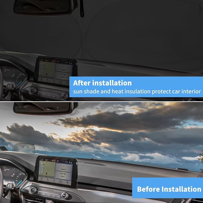 Windshield Sun Shade Car Sunshade Accessories Fit Ford Focus 2019-2025 | HOHUIGO Front Window Shade Cover Foldable Screen Sun Visor UV Heat Shield Protector For Ford Focus Keep Car Cooler - Image 5