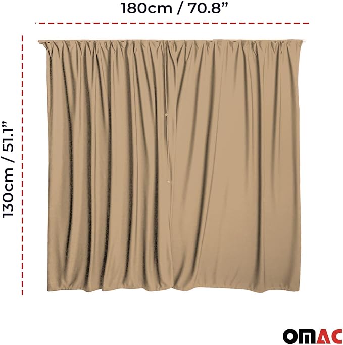 OMAC 54" x 71" Cab Divider Curtain Van Cabin Campervan Kit Beige - Image 3