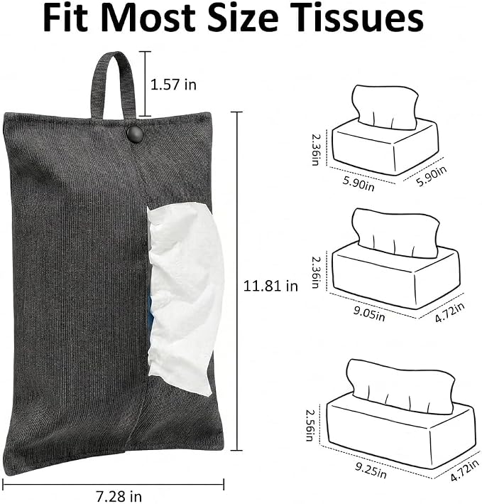 kakaforsa Cloth Tissue Cover, Toilet Paper Holder, Hang Paper Towel Holder for Car Home Office Desk Travel, Cotton Face Tissues Holder, Brushed Gray - Image 7