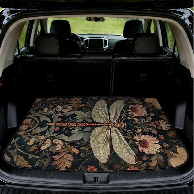 Car Trunk Mat for SUV, 29"x39" Vintage Dragonfly Cargo Liner Protector | All Weather Universal Cargo Liners for Dogs, Car Accessory for SUVs/Sedan/Wagons, Durable Non-Slip Washable Rear Cargo Mat by Unknown