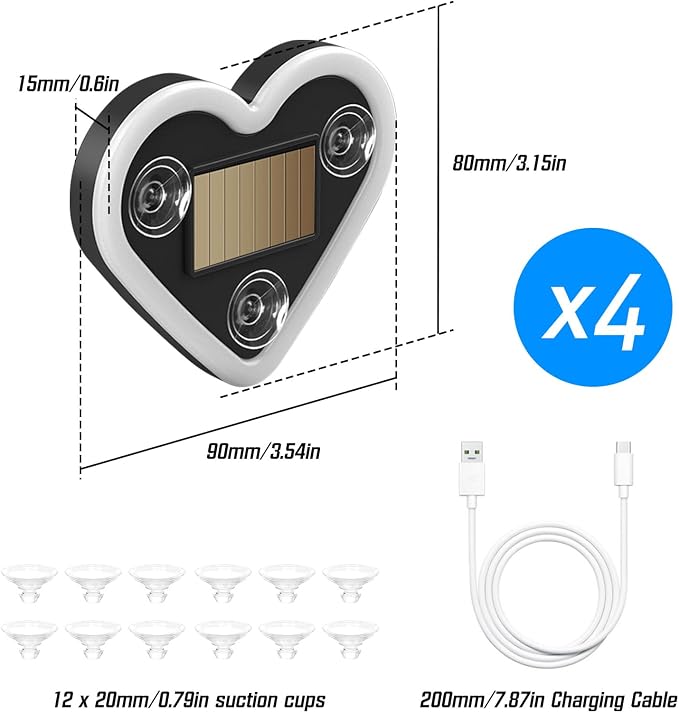 4PCS Car Window Wireless LED Ambient Light Solar Powered Love Heart Shaped Neon Lamp for Night Driving Interior Decor Accessories Romantic Gift for Women Girl Couples-Blue - Image 7