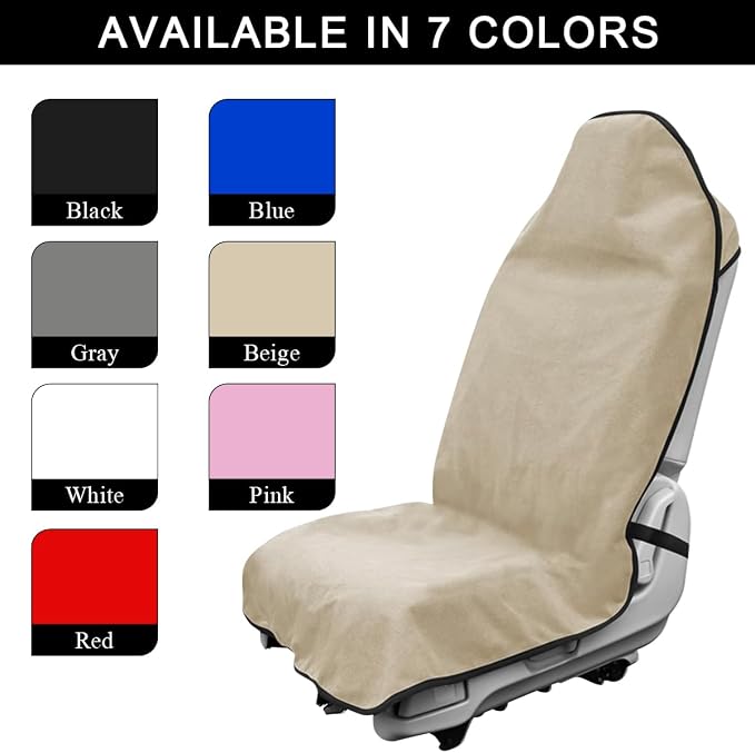 DXNQ Waterproof Car Towel Seat Cover, Sweating Non-Slip Premium Towel Carseat Cover Protector, Universal Soft Machine Washable Car Truck SUV Front Seat Cover for Gym Workout Beach Hiking (Beige) - Image 4
