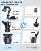 Porfortop 2-in-1 Cup Holder Tablet Mount Expander, 2-Section Foldable 15" Height Adjustable Arm & 360° Rotation, Universal Fit for iPad, iPhone, All Smartphones and Most Bottles for Car SUV Truck - Image 3