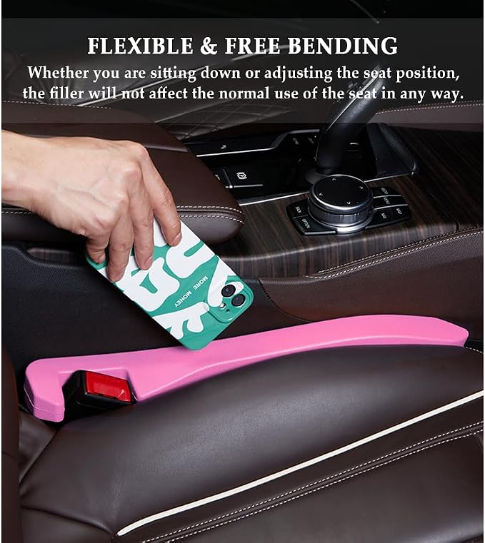 IHOTDER 2PCS Car Seat Gap Filler,Super Flexible Car Side Seat Gap Filler Car interior Accessories,Universal CCar Organizer Between Seats for Tightly Filling Seat Gaps (Pink)…… - Image 4