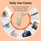 4-Pack Car Seat Hooks - 55 lb Each, Fits 0.32-0.55 in Headrest Rods | Purse holders; PP construction; tool-free setup; 360° swivel; beige; for groceries, backpacks, gym bags, and baby gear - Image 6