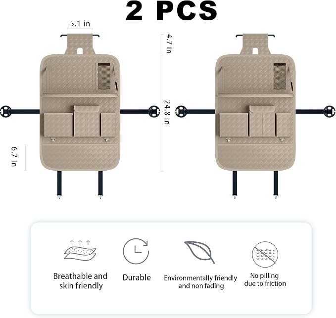 XDV Car Seat Organizers,Multi-functional Back Seat Protectors, Storage Pouches, and Tray Holders (for Cars, Kids, Seat Back and Rear Seats) (Woven Beige, 2 Pcs) - Image 2
