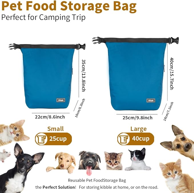 Pet Food Storage Bag Travel Dog Food Container 2PCS Collapsible Dog Travel Bowls and Zipper Side (Blue, Small) - Image 7