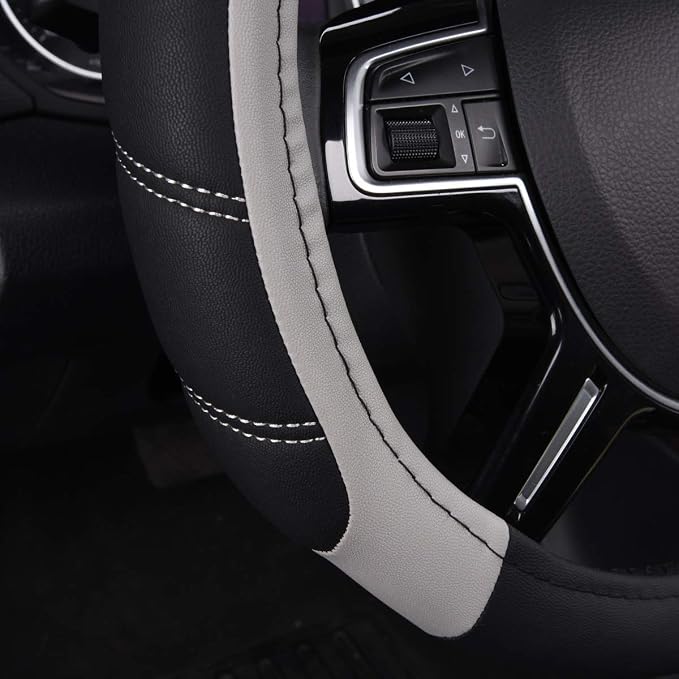 CAR PASS Line Rider Microfiber Leather Sporty Steering Wheel Cover Universal Fits for 95% Truck,SUV,Cars,14.5-15inch Anti-Slip Safety Comfortable Desgin (Black-Gray) - Image 7