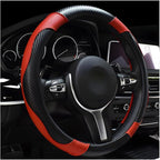 DXNQ Car Steering Wheel Cover, 15 Inch Carbon Fiber Leather Stitching Color Steering Wheel Protector, Anti-Slip Elastic Breathable Steering Wheel Cover Stylish Decor for Most Cars (Black&Red) by DXNQ
