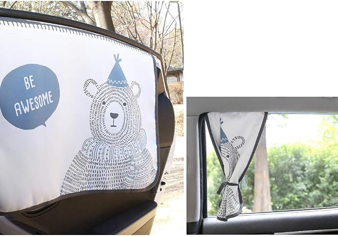 Magnetic Car Sun Shade Curtain for Side Window – Sun Blocker and UV Protector for Baby, Kids, and Pets – Universal Fit with Built-in Magnets for Steel-Framed Door (Be-Awesome Bear) - Image 3