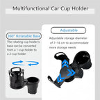 Car Cup Holder Expander, 360° Rotatable Dual Cup Holder Insert, Adjustable 7-16cm Large Drink Holder for Yeti Hydro Flask, Anti-Vibration 2-Tier Vehicle Cup Organizer for Most Car Interior - Image 2