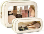 2Pcs Clear Makeup Bags Set, Clear Travel Makeup Brush Holder Leather Makeup Case Toiletry Bag with Zipper Portable Cosmetic Pouch Waterproof Makeup Brush Storage Bag Car Bag for Essentials by FFpaw