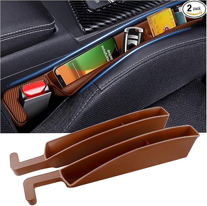 Stacool 2PCS New Car Seat Gap Filler with 2 Storage Areas,Stylish Car Seat Gap Storage for Stabilizing Phone,Keys Wallet,Universal Car Seat Gap Filler Organizer (Carbon Brown) by Unknown