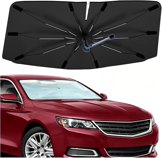Windshield Sun Shade Umbrella for Chevrolet Impala 2006–2020 Front Window | Double Layer Foldable Car Sunshadefor Impala,UV Protection Sun Blocker & Heat Shield by Bocvam