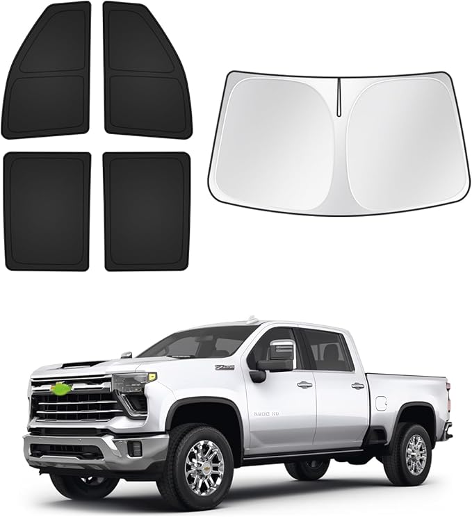 Canvcle Sunshades for Chevrolet/Chevy Silverado 2500 3500 Crew Cab 2020-2026 Accessories Windshield Sun Shade Side Rear Window Shade Cover Sun Visor Shield Privacy Protection Keep Car Cool Black 5PCS by Canvcle
