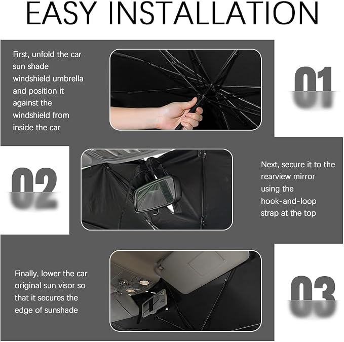 Car Windshield Sun Shade Umbrella,2026 Upgraded Foldable Car Sun Shade Umbrella for Windshield Blocks Sunlight & Heat,Portable Suns Shades for Cars Windshields 55.1 * 31.5 Inch - Image 4