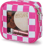 DOB SECHS Mini Checkered Bag for Purse 5.1'' x 5.1'' Small Makeup Bag for Car Cute Clear Cosmetic Bags with Zipper, Tiny Toiletry Bag Lipstick Organizer Pouch Travel Essentials Storage Pouch, Hot Pink by DOBSECHS