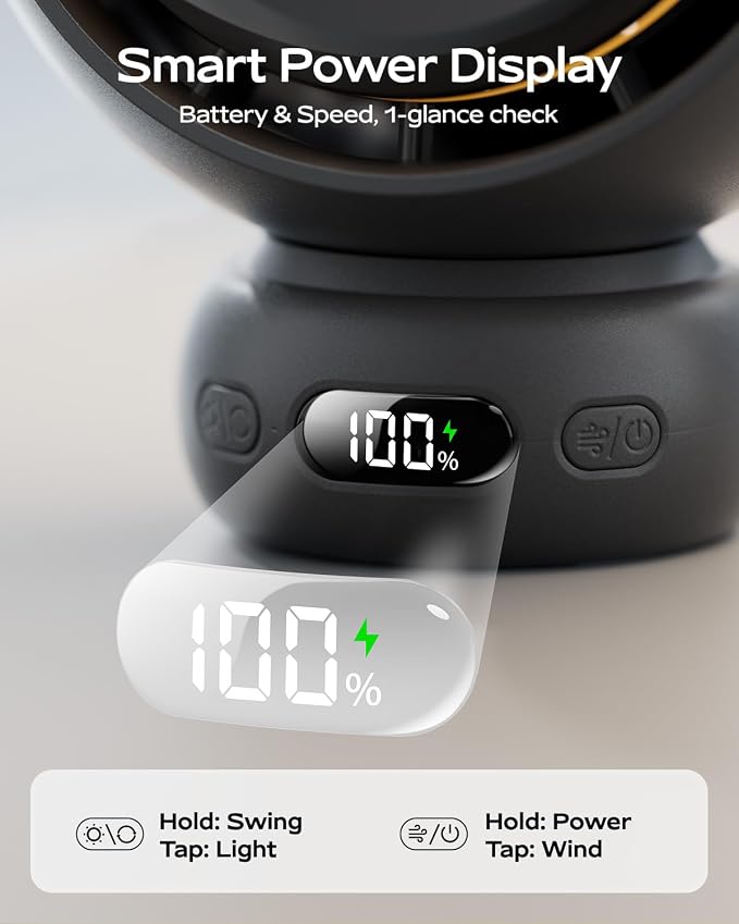 Stroller Fan, Portable Baby Fan with 60° Auto Oscillation, Black | Flexible Tripod Design, USB-C Rechargeable, Long Battery Life, Quiet Motor, 4-Speed Cooling - Image 6
