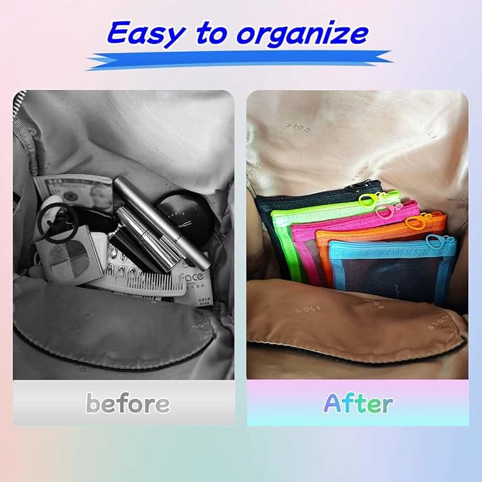 5 Pack Small Mesh Zipper Pouch Bags for Purse, Size 5" x 4" Travel Pouches for Daily Toiletries, Mini Mesh Bags with Zipper, Purse Organizer Pouches Insert (5" x 4") - Image 6