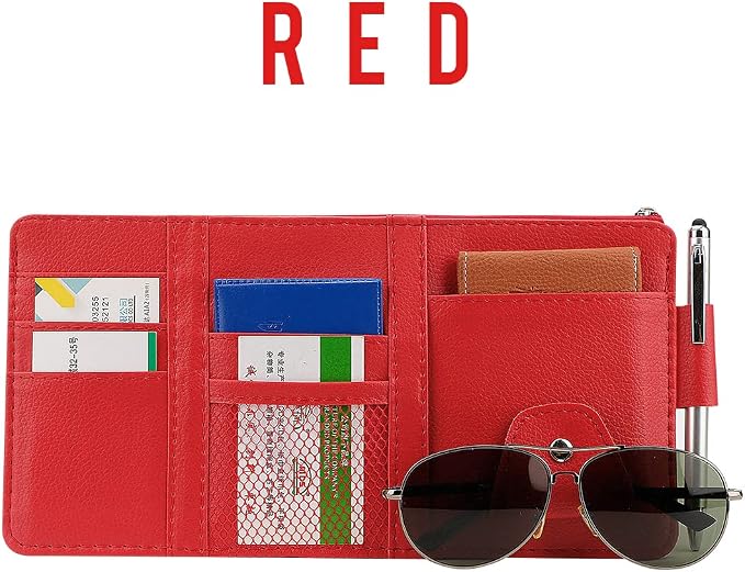 Red Car Sun Visor Organizer, Portable Card & Document Visor Storage Pocket | Visor accessories multi-slot design stores docs, cards & sunglasses, slim fits all vehicles without obstructing sight - Image 5