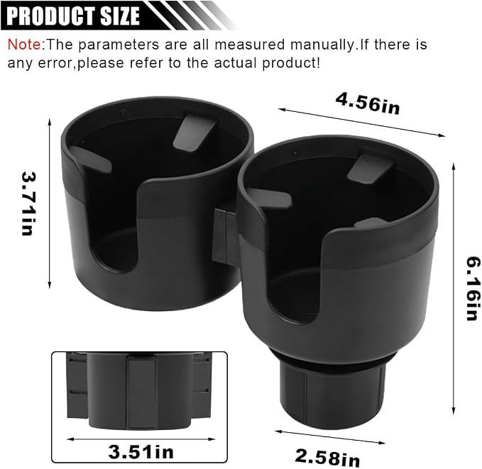Car Double Cup Holder Extender, 2-in-1 Car Cup Holder Adapter with Adjustable Base, Universal Multifunctional Cup Holder Organizer for Beverage, Snack, Cup, Bottle Storage (Black) - Image 2