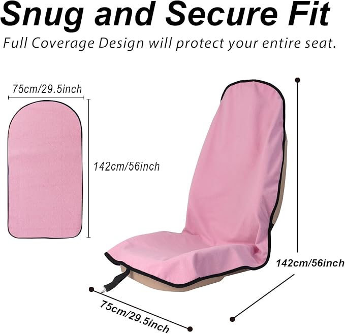 Sweat Towel Car Seat Cover Protector Front Seats for Gym Workout, Running, Swimming, Beach and Hiking, Waterproof Universal Seat Cover for Car, Trucks, Van & SUV (1, Pure Pink, Front) - Image 2