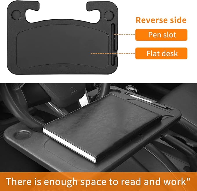 Car Steering Wheel Desk | Food Table for Car | Steering Wheel Tray for Constant Travelers, Fits Most Vehicles Steering Wheels (Black) - Image 4