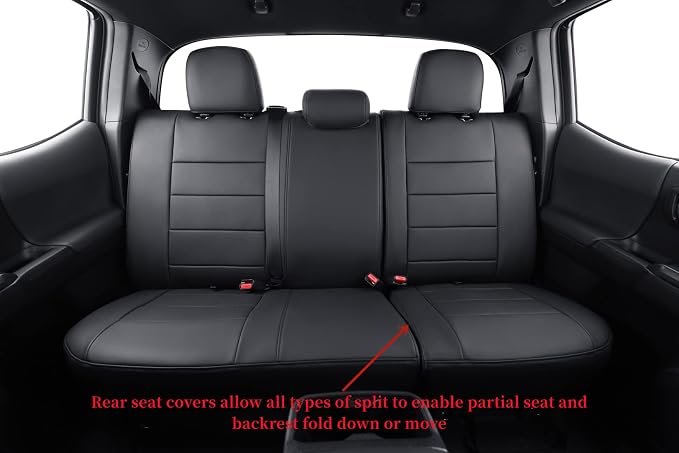Tacoma Seat Covers Custom Fit for 2016-2023 Toyota Tacoma Access Cab/Xtra Cab SR SR5,Fully Covered Waterproof Faux Leather Truck Seat Protector-Full Set (Black) - Image 3