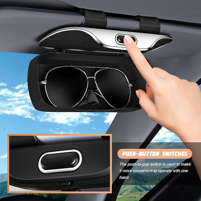 Zipelo 7.09 x 2.56 Inch Car Sun Visor Sunglasses Case, Brown | ABS construction, push-bounce opening, clip-on mounting, holds eyewear tickets and cards, car interior accessories - Image 3