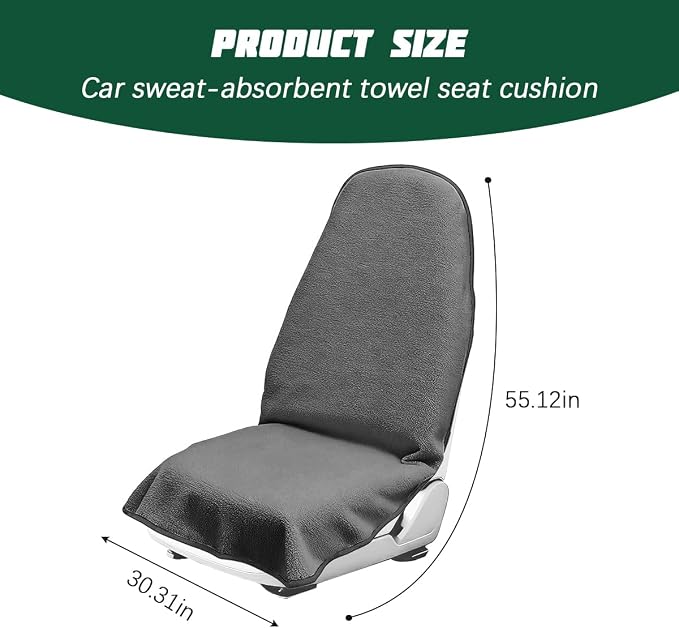 55.12 x 29.53 Inch Terry Cloth Car Seat Cover, Gray | absorbent surface, waterproof barrier, granular anti-slip backing, side-free profile, interior accessory - Image 2