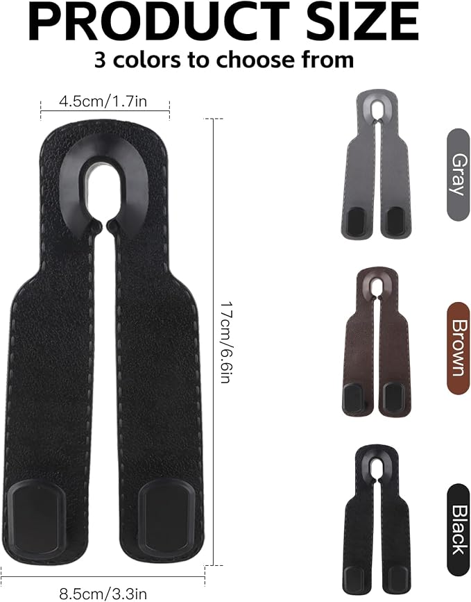 Car Seat Headrest Hooks for Purses and Bags, 4-Pack Heavy Duty Car Seat Hooks with Anti-Slip Pad, Universal Car Backseat Organizer Hanger Accessories for Grocery Bags (Black) - Image 5