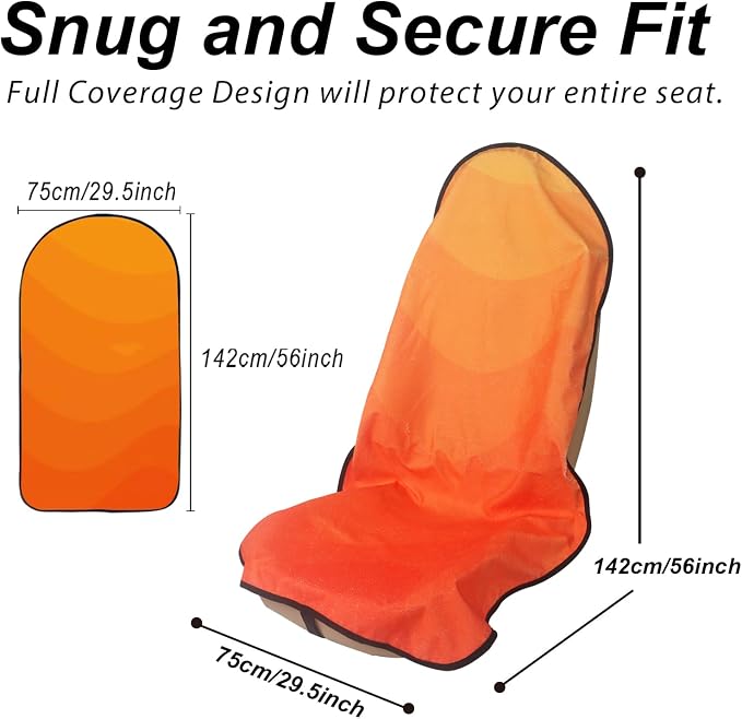 Sweat Towel Car Seat Cover Protector Front Seats for Gym Workout, Running, Swimming, Beach and Hiking, Waterproof Universal Seat Cover for Car, Trucks, Van & SUV (2, Gradient Orange, Front) - Image 2