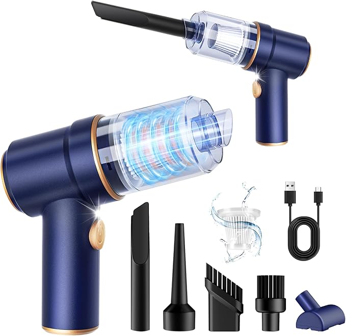 KMM Handheld Car Vacuum Cleaner, Hand Held Vacuum Cleaner and Air Duster | 9000PA Strong Suction, Cordless, 120W High Power, Multi-Nozzles & LED Light, for Home, Car, Office, Pet by KMM