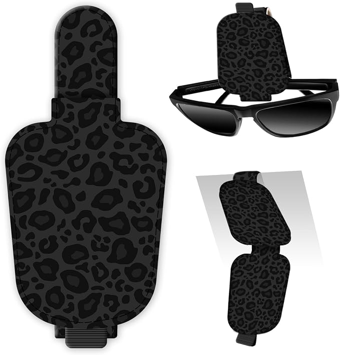 Leather Magnetic Sunglass Holder for Car Sun Visor, Cute Eyeglass Ticket Card Hanger Clip, Universal Auto Interior Accessories for SUV Pickup Truck Black Leopard by Unknown