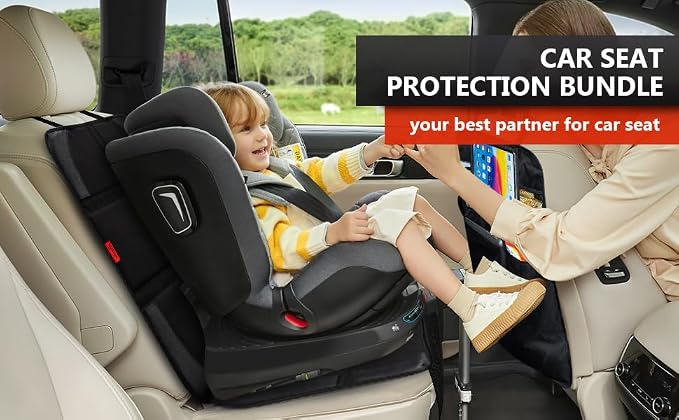 Kaiphy Car Seat Protector with Thick Padding + XL Large Car Seat Cover for Child Car seat, Eco Friendly Waterproof & Durable Fabric + 2 Storage Pockets Protect Fabric or Leather Seats 2Pack (Brown) - Image 4