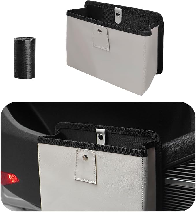 Yourkar Car Trash Can, Foldable Waterproof Leather Car Garbage Organizer Holder, Automotive Mini Dustbin Container with One Roll Trash Bag, Universal Interior Car Accessories (Beige, M) by Unknown