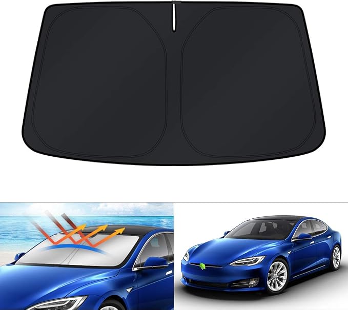 KUST Windshield Sun Shade for 2012-2024 2025 2026 Tesla Model S Accessories (Fit Long Range/LR Model) Sunshade Window Shade Foldable Blocks UV Rays Keep Car Cooler by KUST